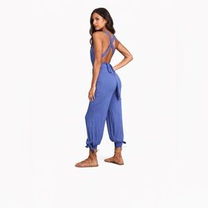 Lulus Lolinda Periwinkle Blue Convertible Halter Jumpsuit 
Open Back Boho Chic
